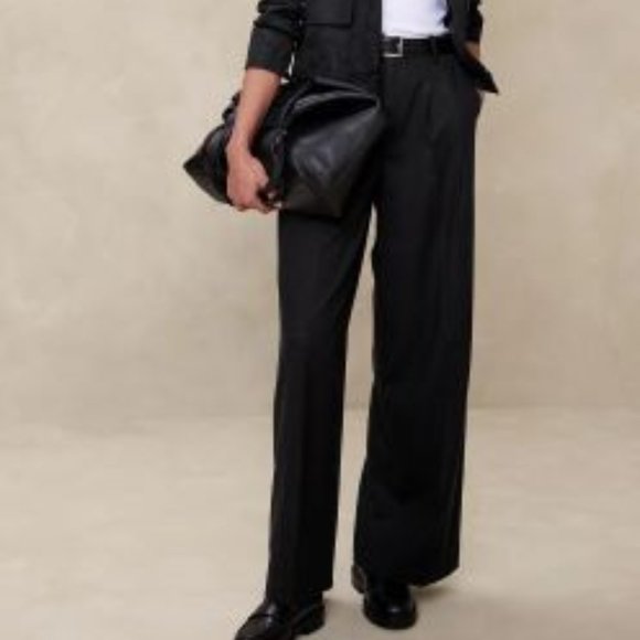 NWT Banana Republic Wide Leg Flannel Trouser Pant 10 Black A445 - Picture 2 of 4